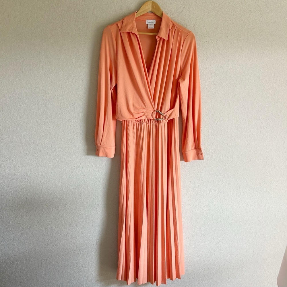 Marella Evelin Crossover Pleated Midi Dress Peach